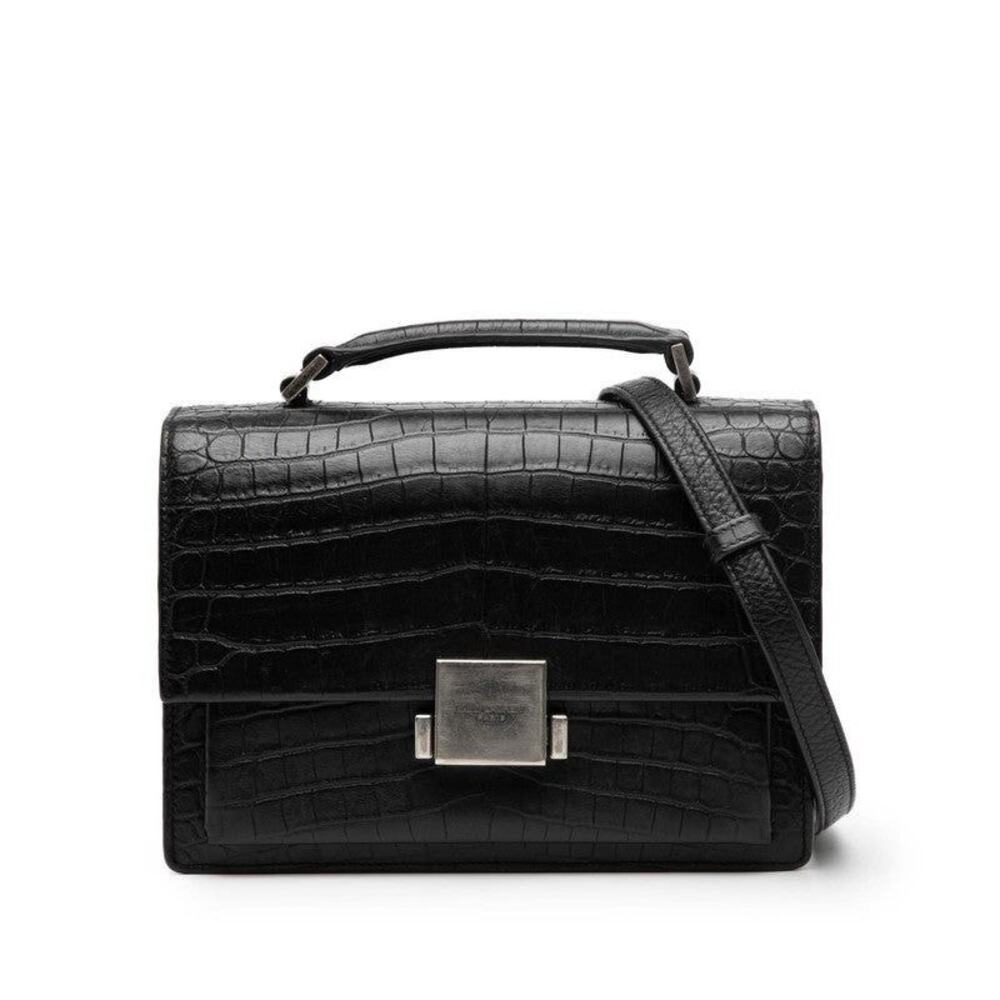 Saint Laurent Bellechasse Croc-Embossed Leather Shoulder Bag Black